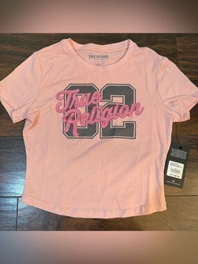 True Religion Baby Pink Rhinestone Cropped Tee